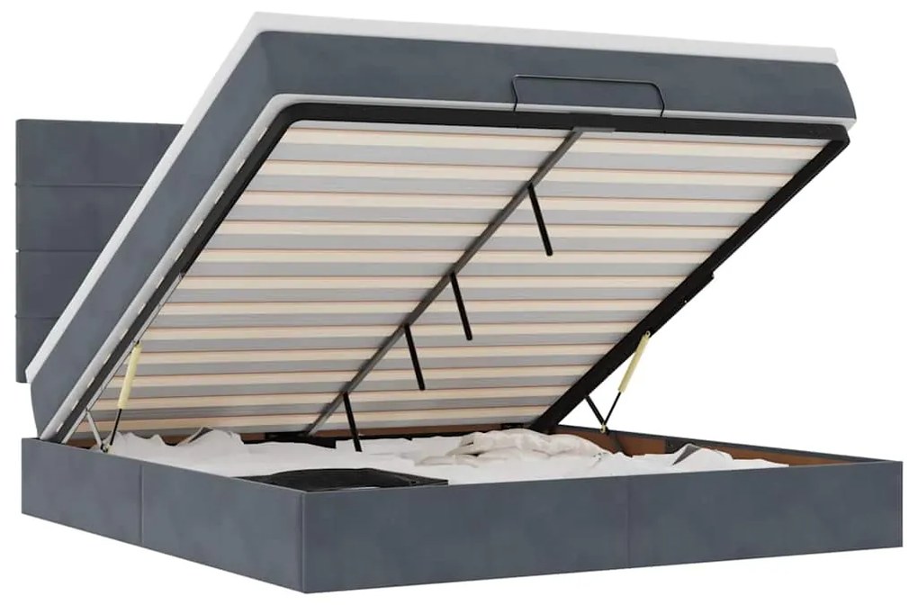 3314337 vidaXL Османска легло с матраци и LED, тъмносиво, 180x200 см, кадифе