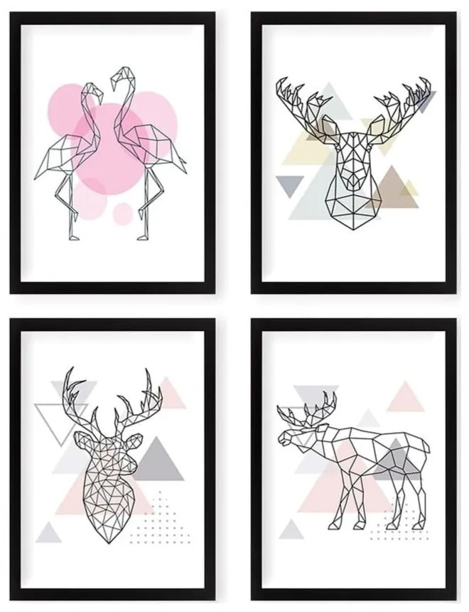 Картини в комплект 4 бр. 24x29 cm Geometric Animals – Wallity