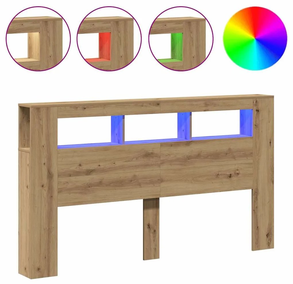 857691 vidaXL LED табла за глава Artisan Инженерна дървесина