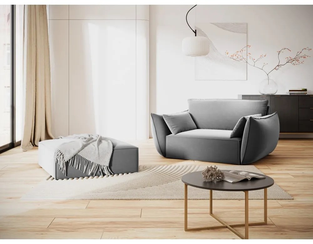 Светлосива кадифена табуретка Vanda – Mazzini Sofas