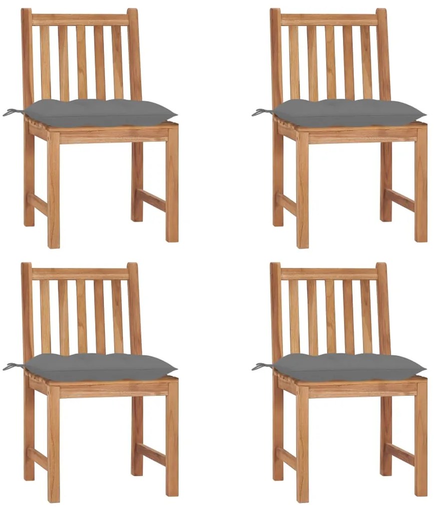 3073104 vidaXL Градински столове 4 бр с възглавници тиково дърво масив