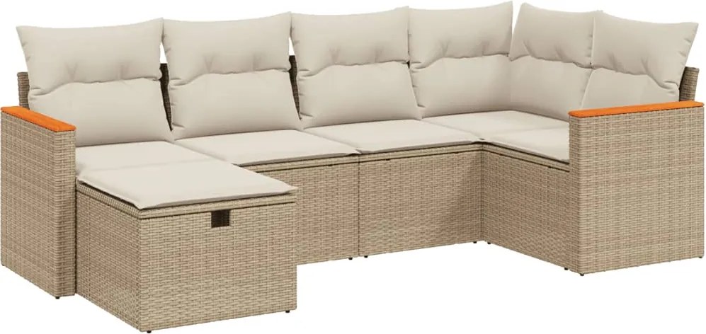 3265300 vidaXL Градински диван с възглавници, 6 части, бежов полиратан