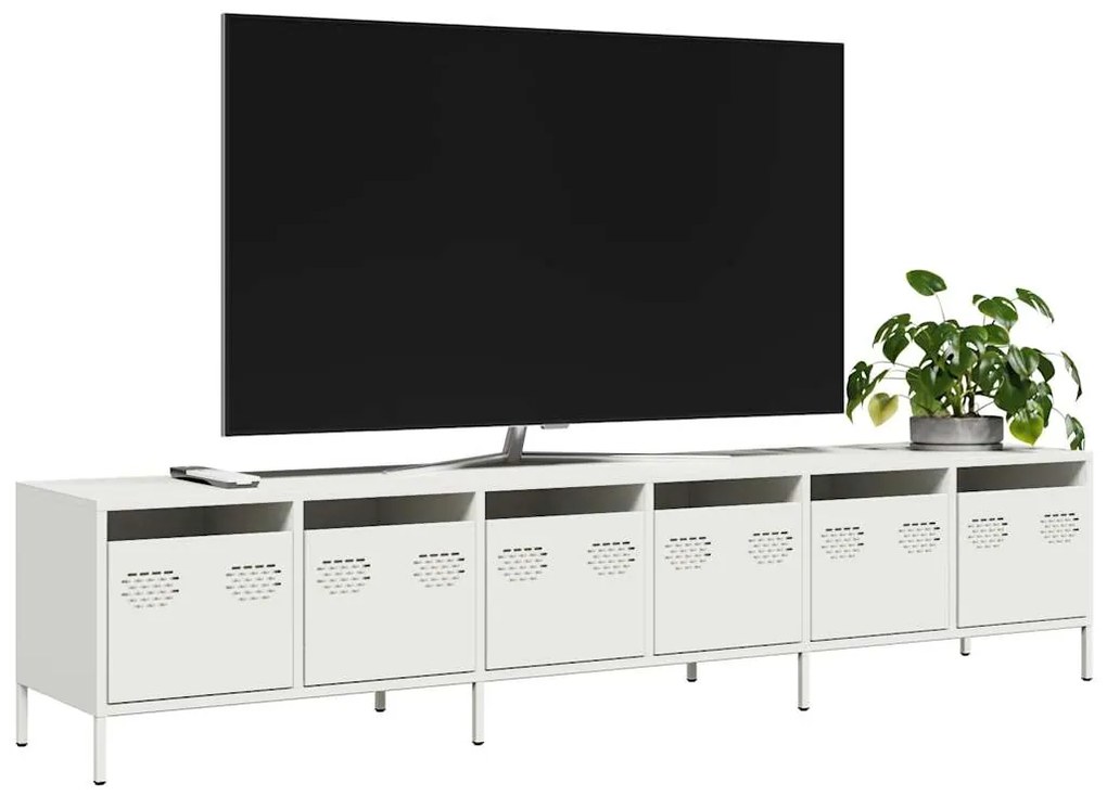 3307154 vidaXL ТВ шкаф бял 202x39x43,5 см студеновалцувана стомана