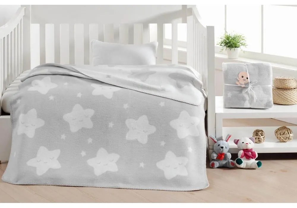 Светлосиво бебешко одеяло от флийс 100x120 cm Star – Mijolnir