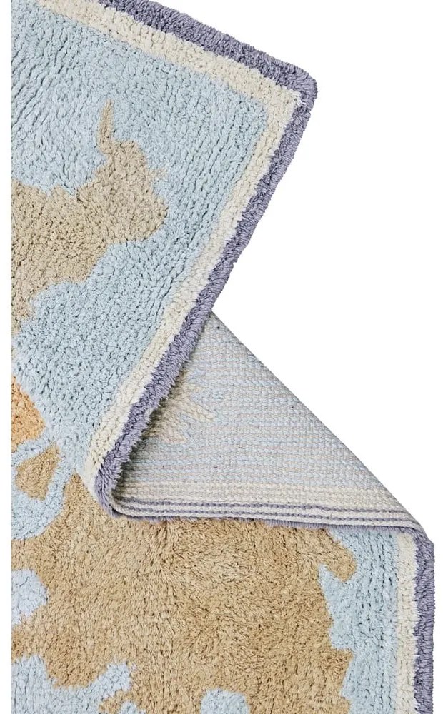 Синьо-бежово памучно детско килимче за игра подходящо за пране/ръчно изработено 70x100 cm Mini Worldmap – Lorena Canals