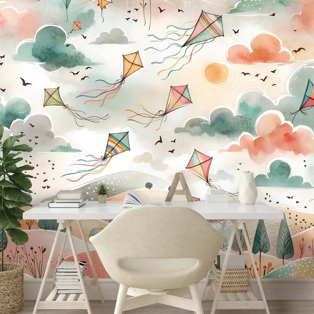Тапет – Пастелни летящи хвърчила в небето