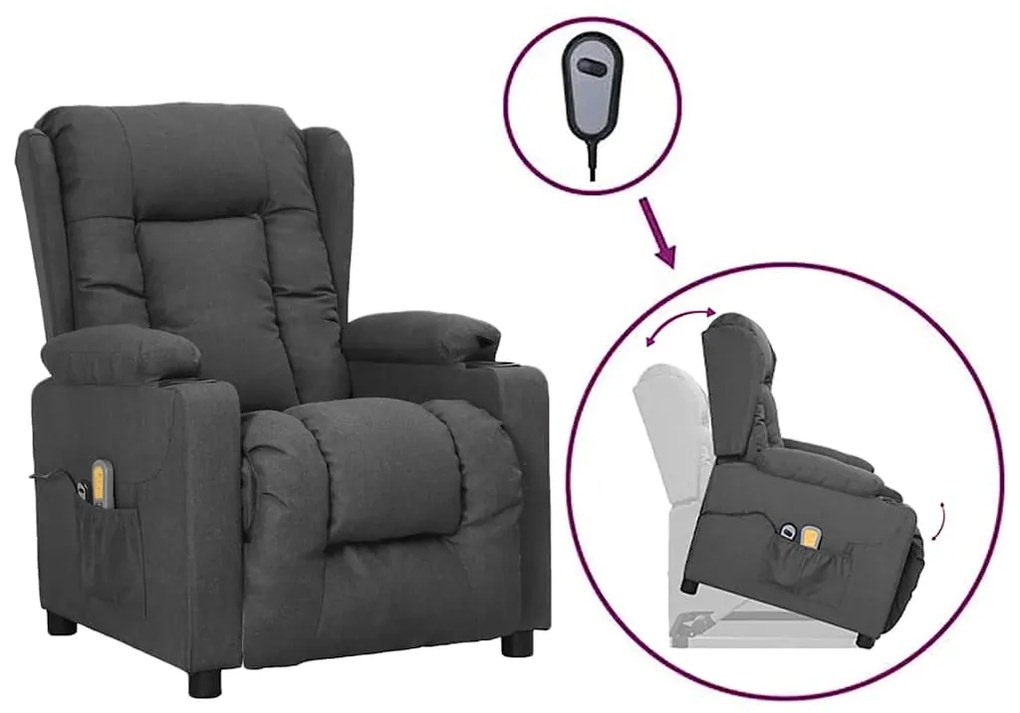 3093434 vidaXL Изправящ масажен стол, тъмносив, текстил