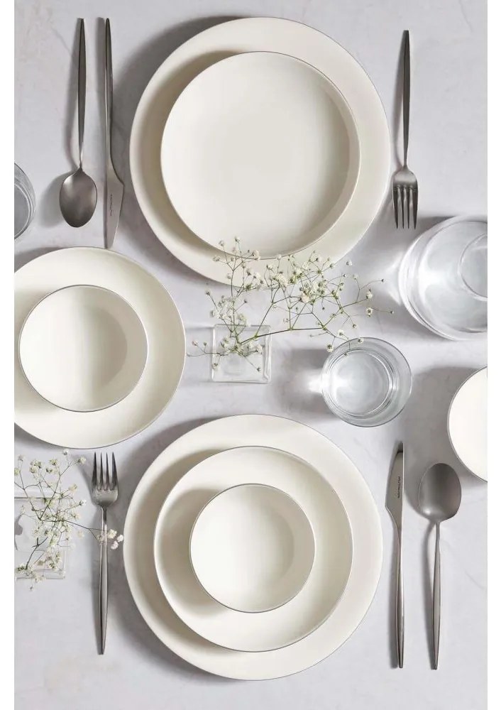 Комплект за хранене от 18 части, бял/сребрист, порцелан