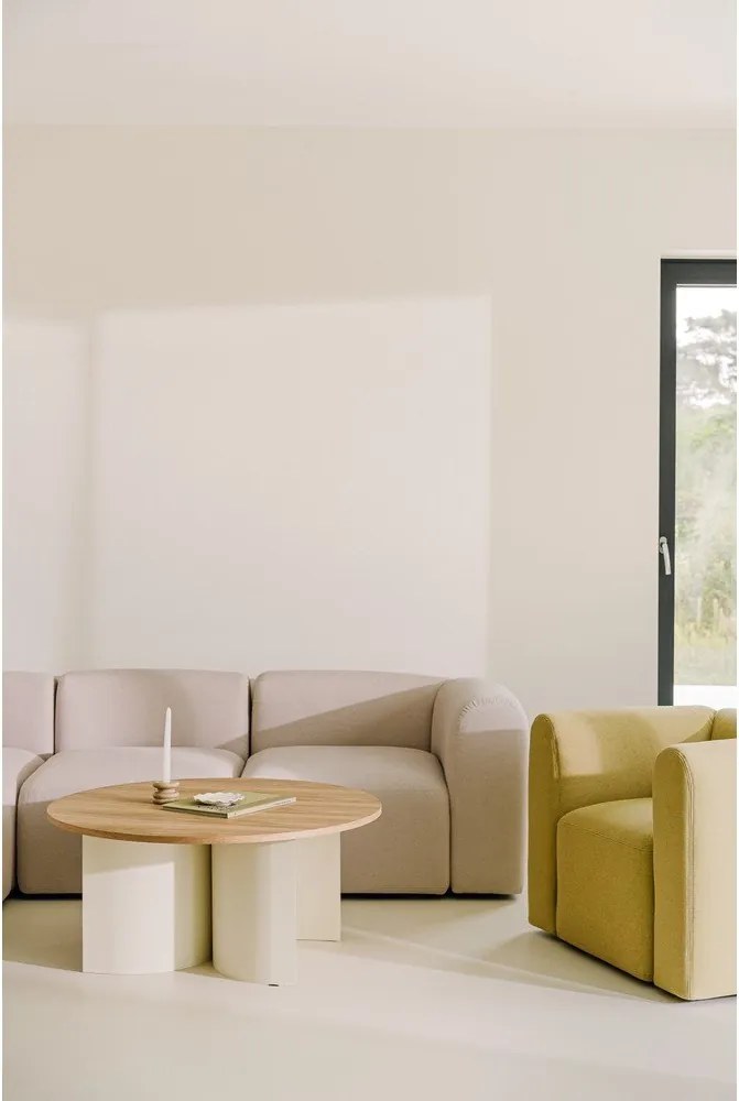 Кремава/в естествен цвят кръгла масичка за кафе с ясенов плот ø 95 cm Gavo – noo.ma