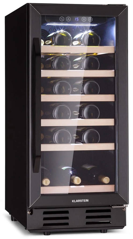 Klarstein Vinovilla 29 Built-In, охладител за вино за вграждане, 81 литра / 29 бутилки, стъклена врата, неръждаема стомана