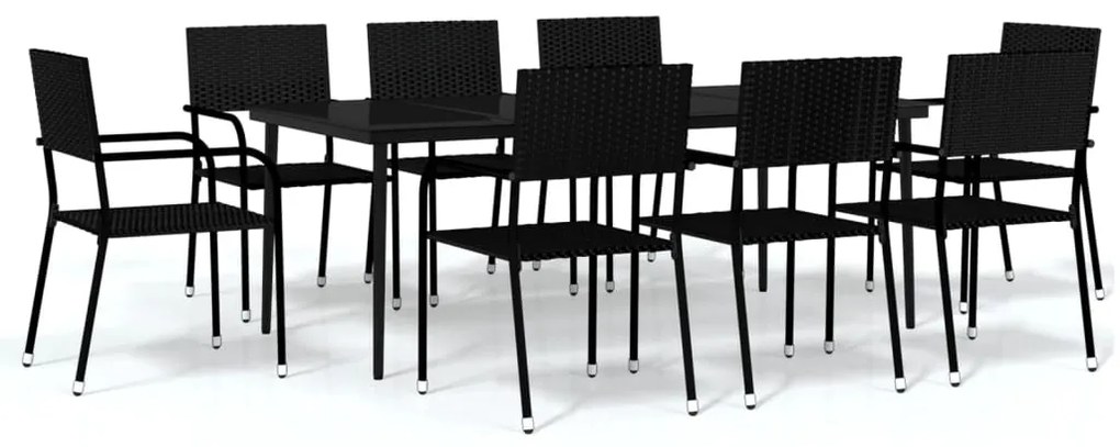 3099594 vidaXL Градински трапезен комплект, 9 части, черен