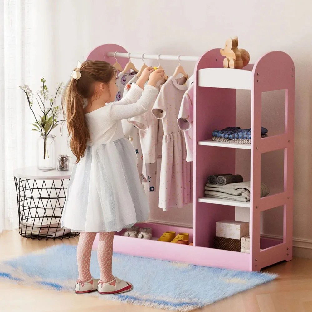 GINGER HOME Дървен щендер за дрехи с огледало PINK