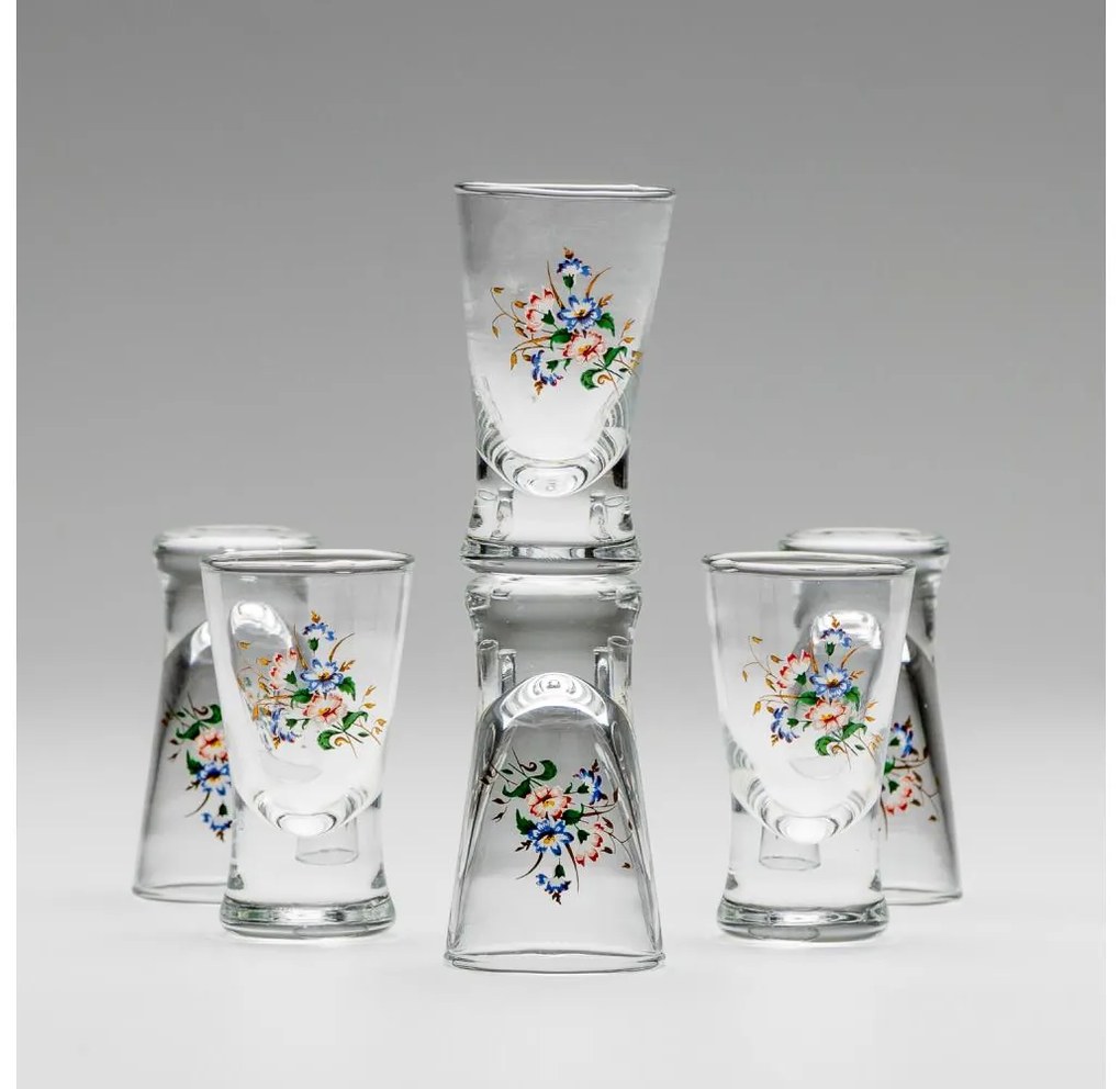 К-кт 6x чаша за шот прозрачен с мотив на букет № 3