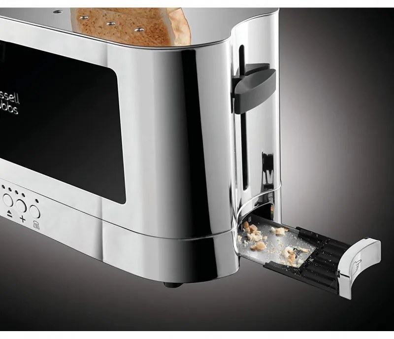 Тостер за хляб Russell Hobbs Elegance 23380-56, 1420W, 2 филии, 6 степени, LED индикация, Lift & Look, Инокс/черен
