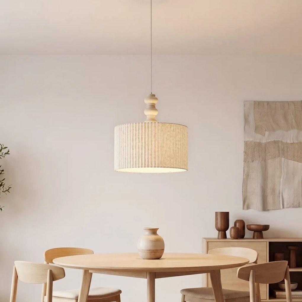Japandi висяща лампа бежова с ленен абажур 50 см - Fedde