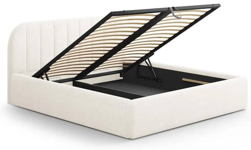 Двойно легло 140x200 cm тапицирано с място за съхранение с включена подматрачна рамка в цвят слонова кост Juno – Windsor & Co Sofas