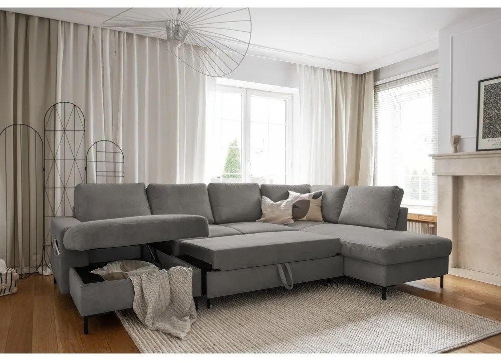 Сив разтегателен ъглов диван от рипсено кадифе (десен ъгъл) Lofty Lilly – Miuform