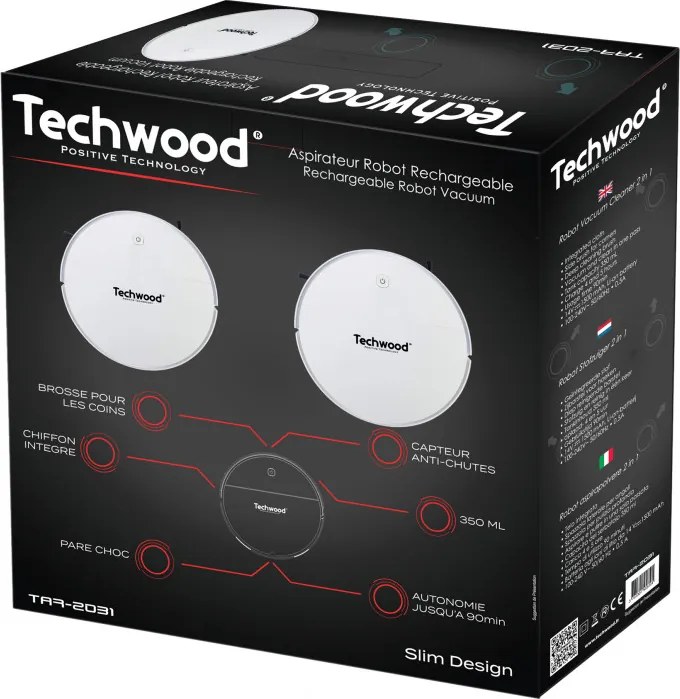 Втора ръка: Прахосмукачка робот 2 в 1 Techwood TAR-2031, 450 Pa, 350 мл, Моп, Автономия 90 мин, Бял