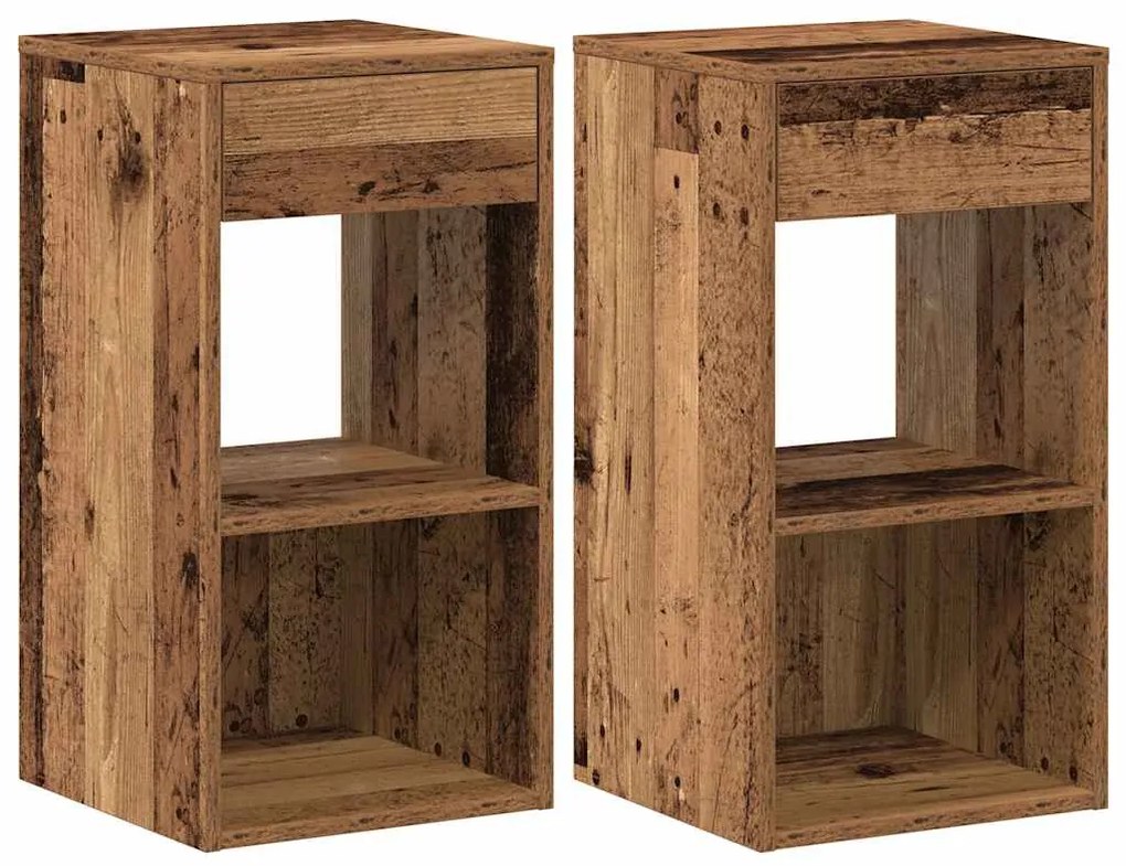 858728 vidaXL Нощни шкафчета с чекмеджета, 2 бр, старо дърво, 35x34x66,5 см