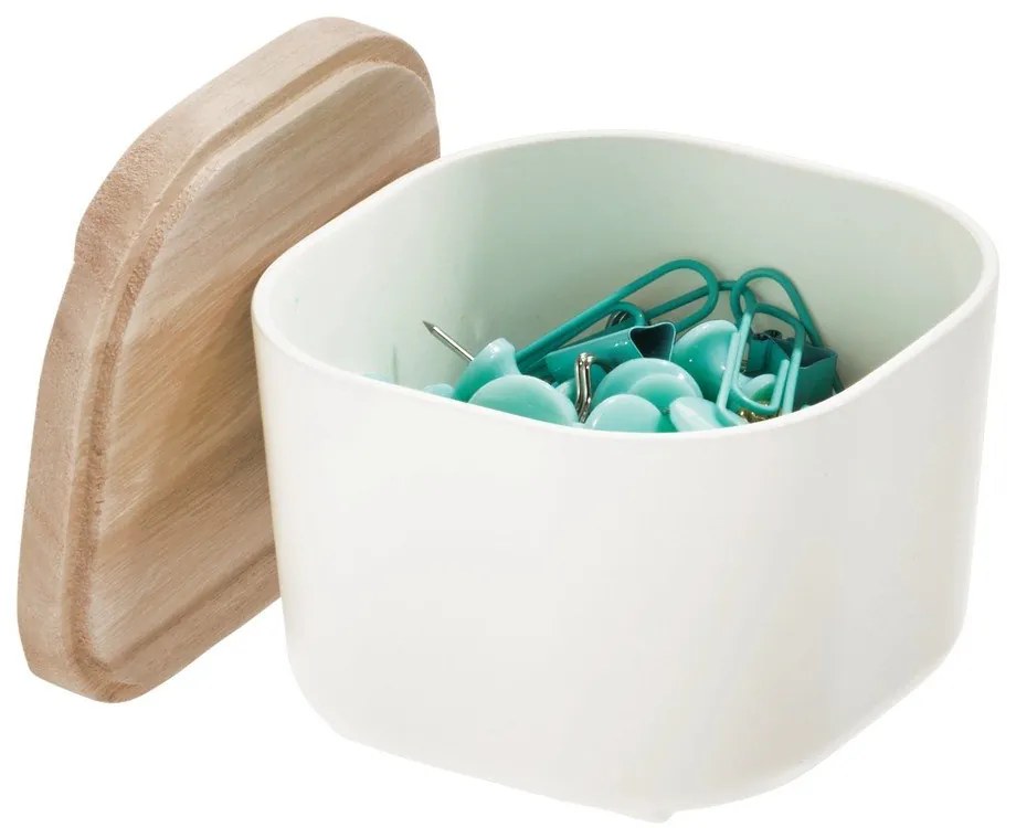 Бяла кутия за съхранение с капак, изработена от дърво от пауловния , 9 x 9 cm Eco - iDesign