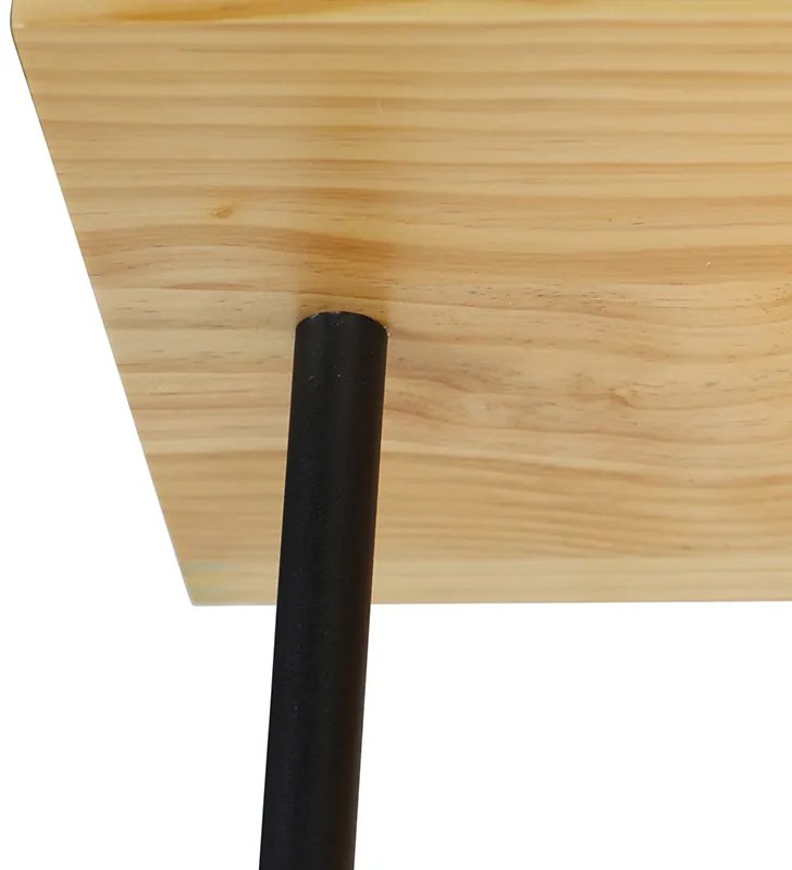 Индустриален плафон черен с дърво 3 лампи - Shelf