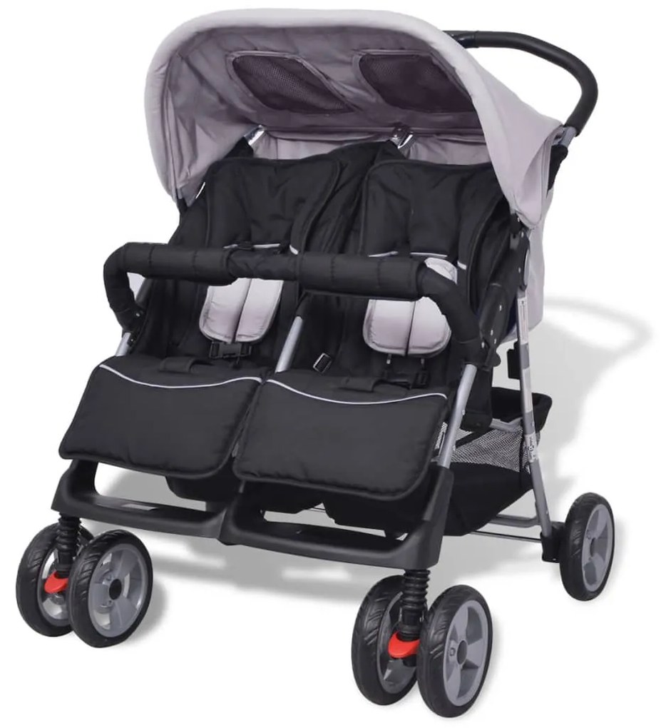 Sonata Бебешка количка за близнаци, стомана, сиво и черно