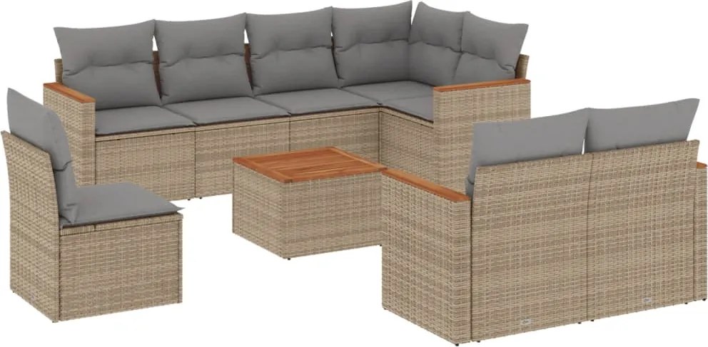 3258573 vidaXL Градински комплект диван с възглавници 9 части бежов полиратан