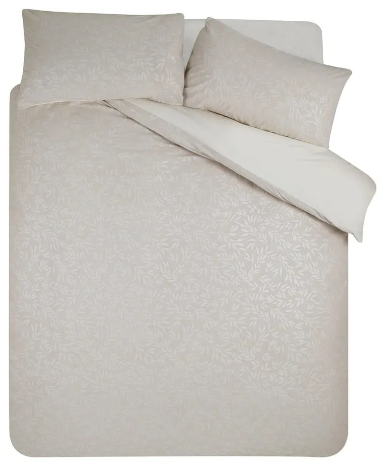 Сиво-бежово двойно спално бельо от жакард 200x200 cm Corded Leaves – Catherine Lansfield