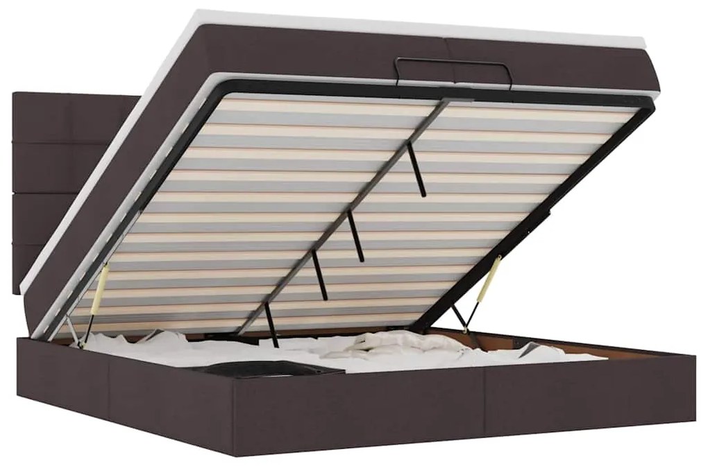 3314034 vidaXL Османска легло с матрак и LED, тъмнокафяво, 200x200 см, плат
