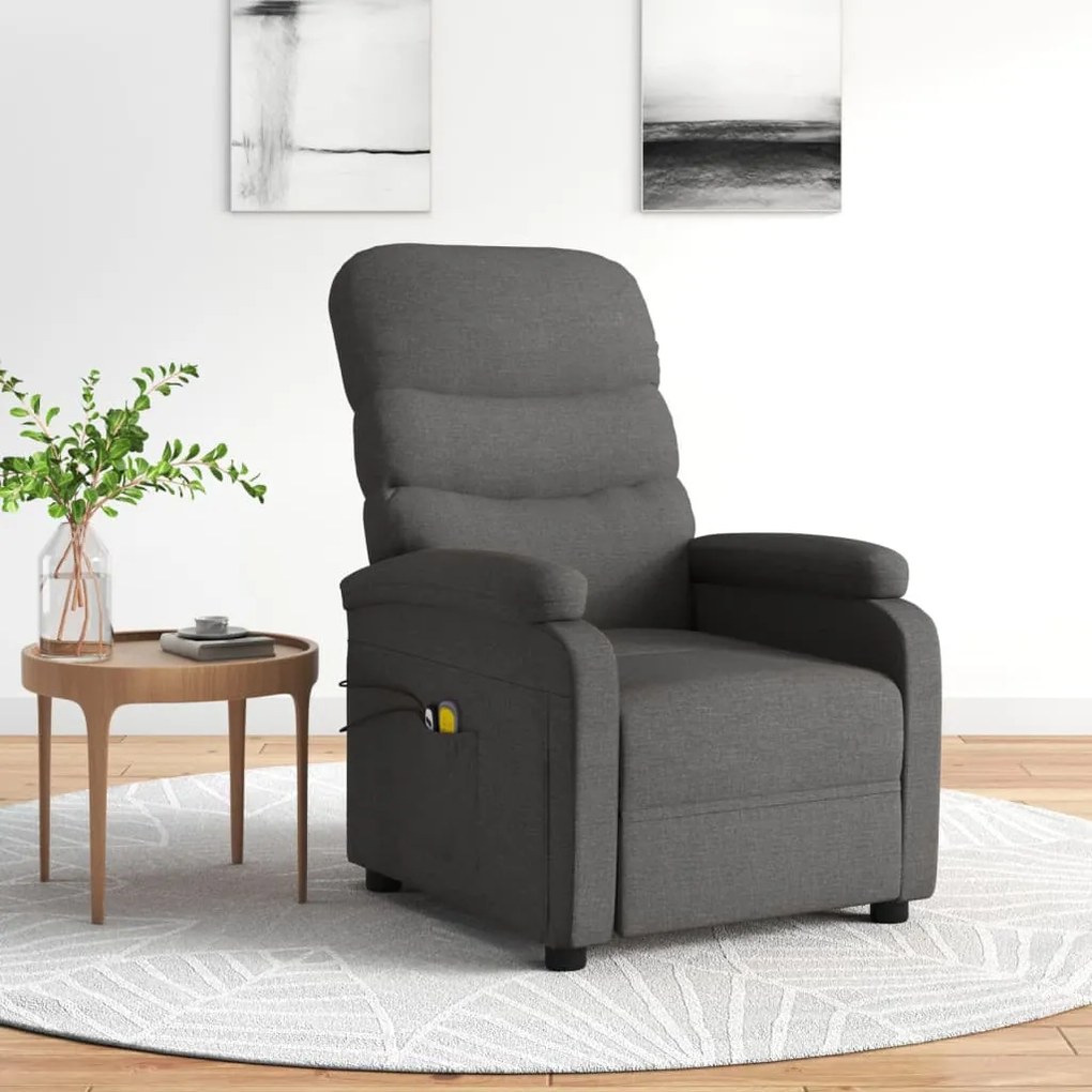 3073695 vidaXL Електрически масажен стол, тъмносив, текстил