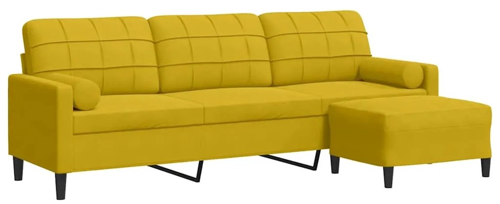 3278283 vidaXL 3-местен диван с табуретка, жълт, 210 см, кадифе