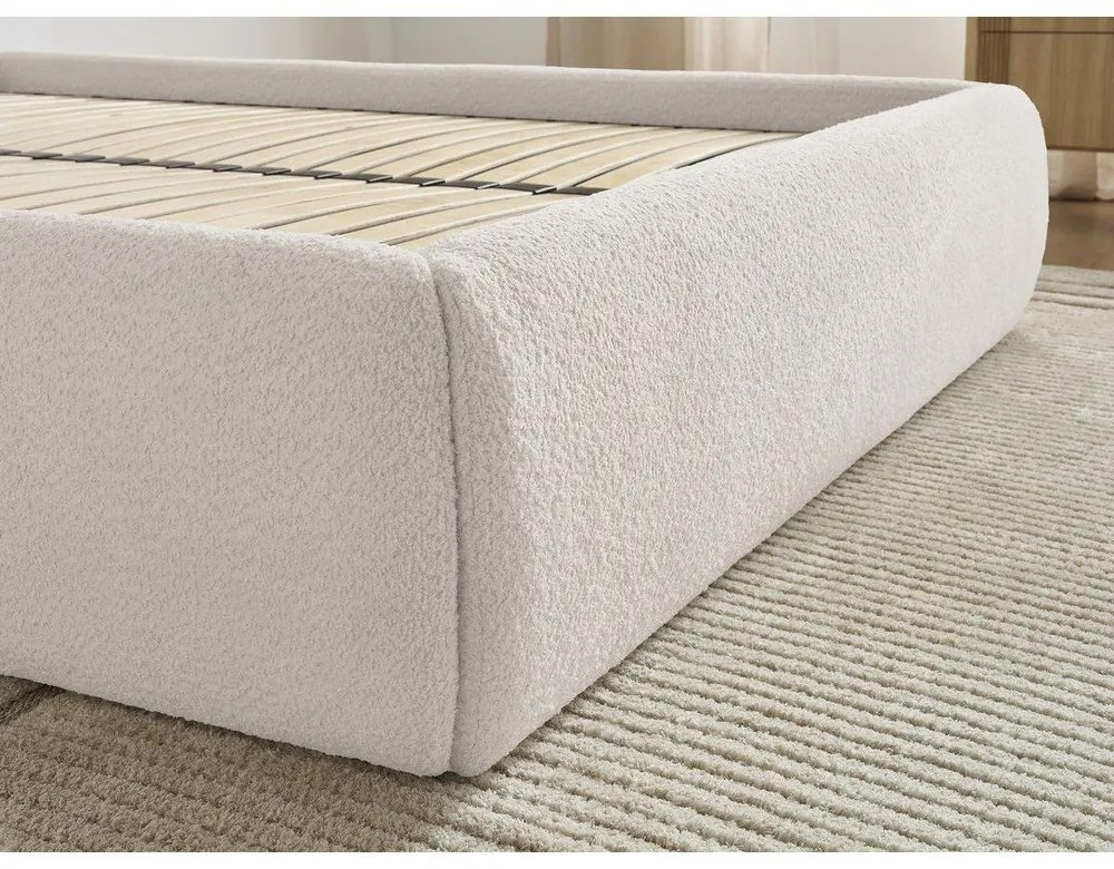 Бяло двойно легло 160x200 cm тапицирано с място за съхранение/без табла с включена подматрачна рамка Inera – Bobochic Paris