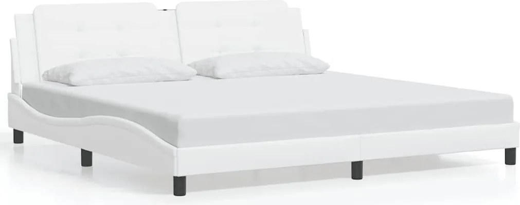 3208206 vidaXL Рамка за легло без матрак Zadar, бяла, 200x200 см, изкуствена кожа