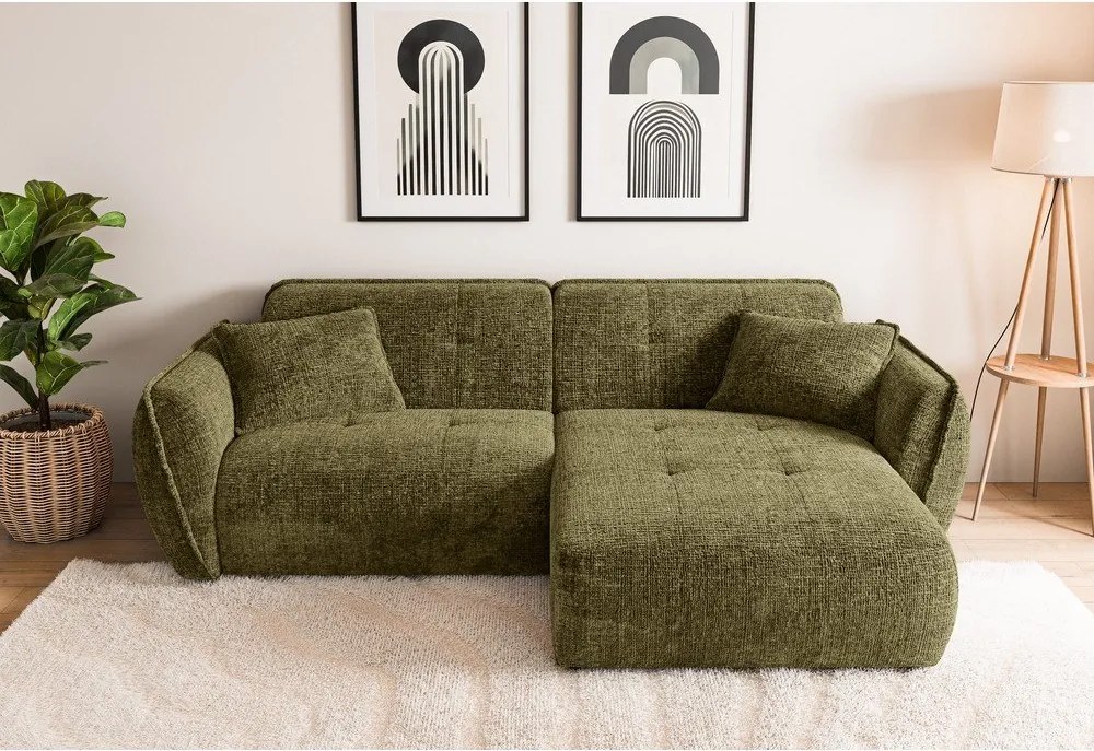 Зелен шенилов ъглов диван (десен ъгъл) Nelia – Ropez