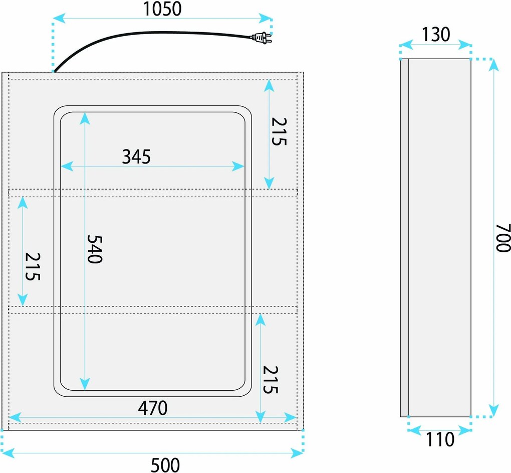 Шкаф с огледало и LED осветление Rea Zenit 70x50cm