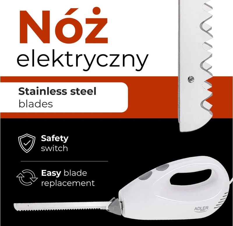 Електрически нож Adler AD 4512,200 W,Бял