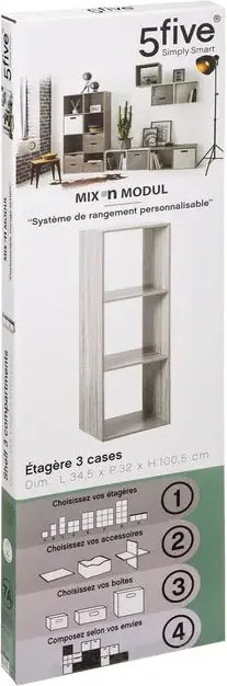 Рафт 5five Mix'n Modul, 3 отделения, MDF, 35x32x101 cm - Сив
