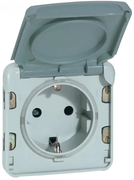 Legrand Контакт шуко за вграждане авт. клеми IP55 цвят Сив Plexo  - 069570
