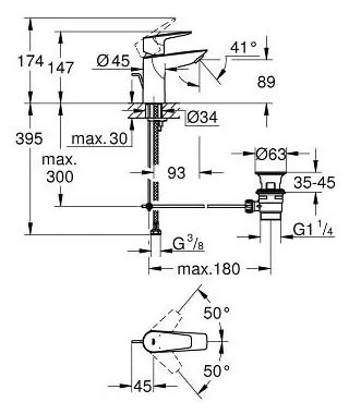 СМЕСИТЕЛ ЗА УМИВАЛНИК GROHE BAU EDGE ~23328001