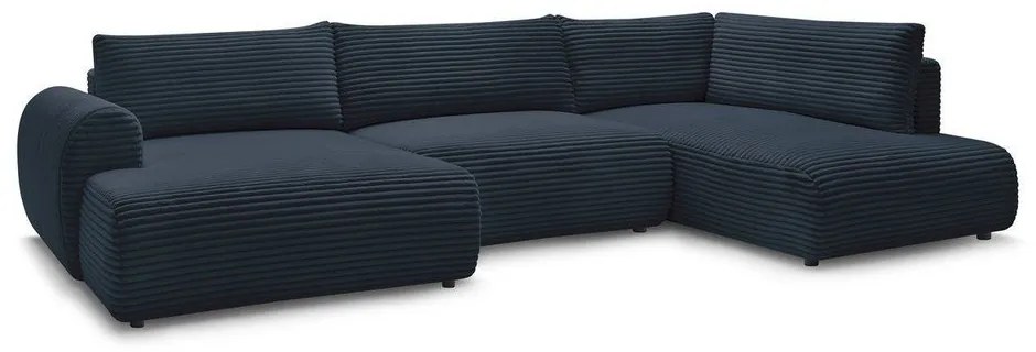 Тъмносин разтегателен ъглов диван от рипсено кадифе (ляв ъгъл/"U" форма) Lucien – Bobochic Paris