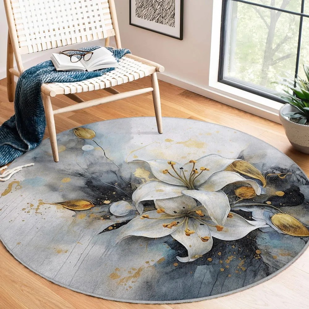 Синьо-сив кръгъл килим подходящ за пране ø 120 cm Golden Lilly – Mila Home