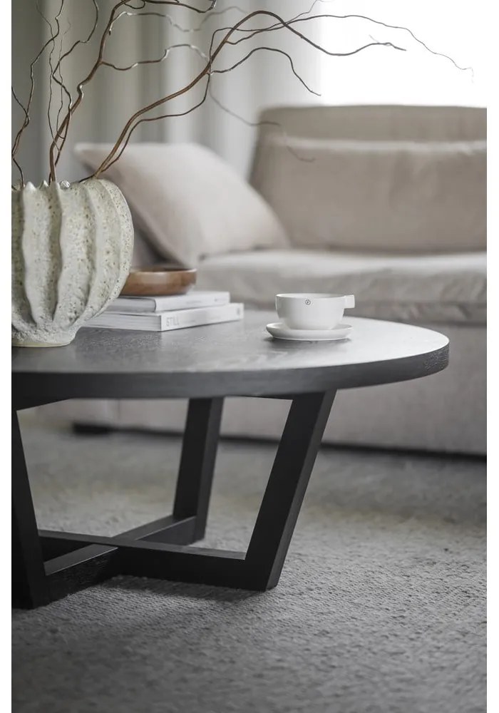 Черна кръгла масичка за кафе от декор от дъб ø 110 cm Boxford – Rowico