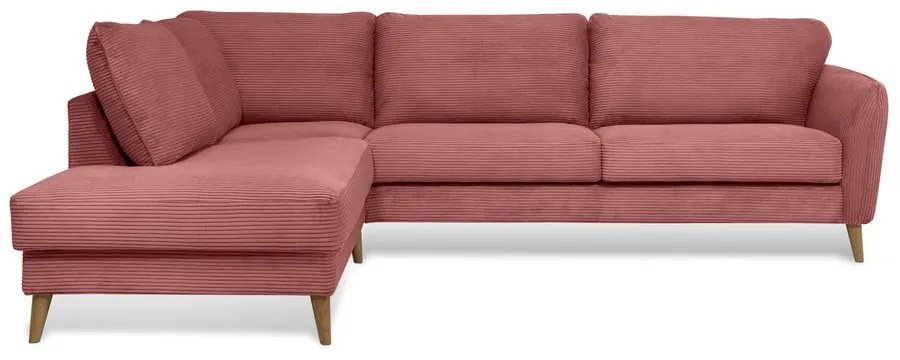 Розов ъглов диван от рипсено кадифе (ляв ъгъл) Paris – Scandic