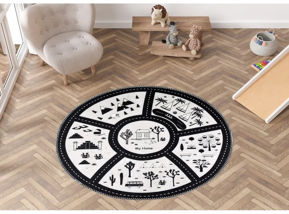 Черно-бяло детско килимче за игра подходящо за пране ø100 cm My Home – Vitaus