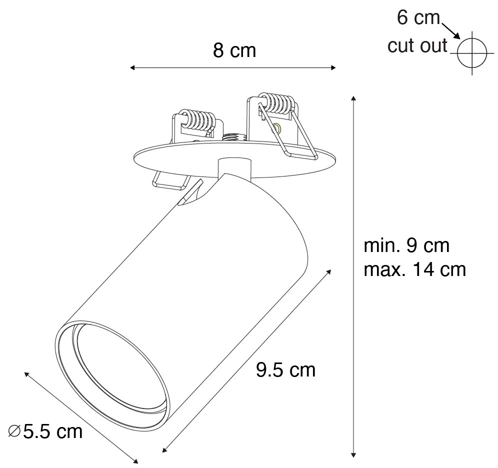Комплект от 6 модерни вградени спота тъмен бронз GU10 50mm - Chels
