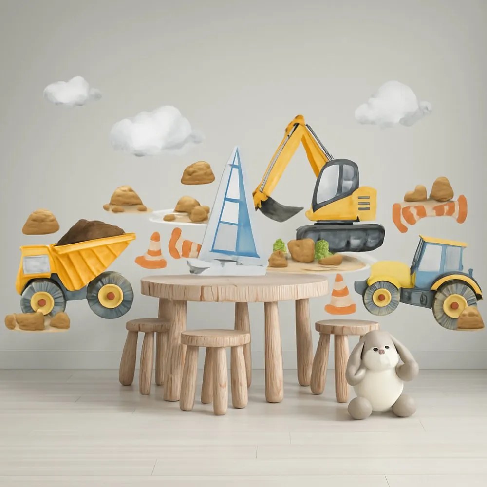 Комплект стикери за стена за момче - превозни средства и строителни машини Šírka: 60 cm | Dĺžka: 120 cm