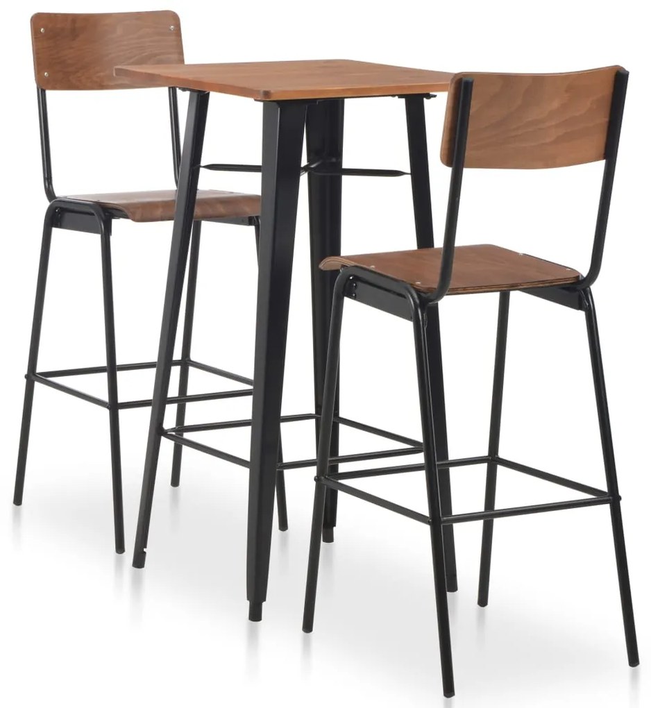 276847 vidaXL Бар комплект от 3 части, стомана, кафяво и черно