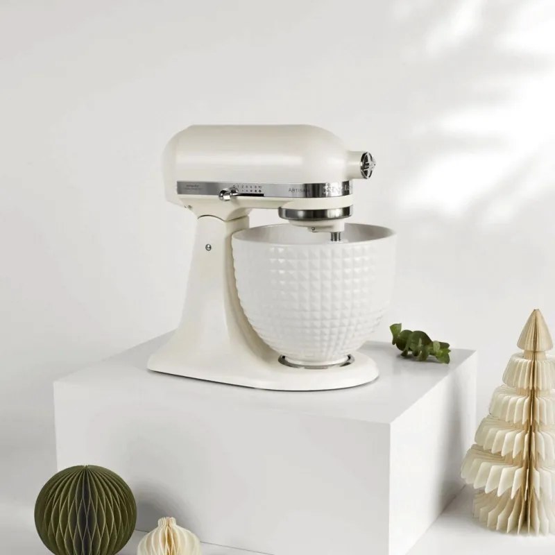 Планетарен миксер KitchenAid Artisan Monochrome White 5KSM156CXEPL, 300W, 4.7 л, Direct drive, 10 скорости, Накланяща се глава, Керамична купа, Порцеланово бял