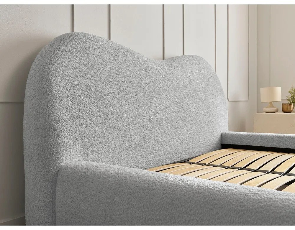 Светлосиво двойно легло 180x200 cm тапицирано с място за съхранение с включена подматрачна рамка Orlane – Bobochic Paris