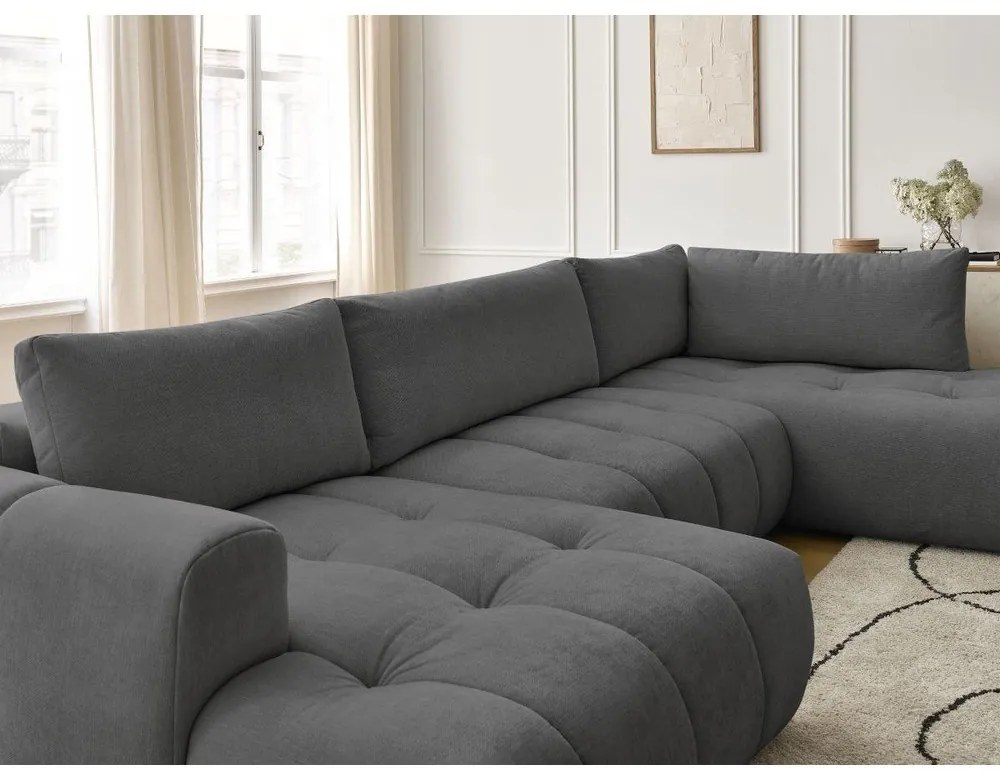 Тъмносив сгъваем/с място за съхранение ъглов диван (десен ъгъл/U форма) Fuji – Bobochic Paris